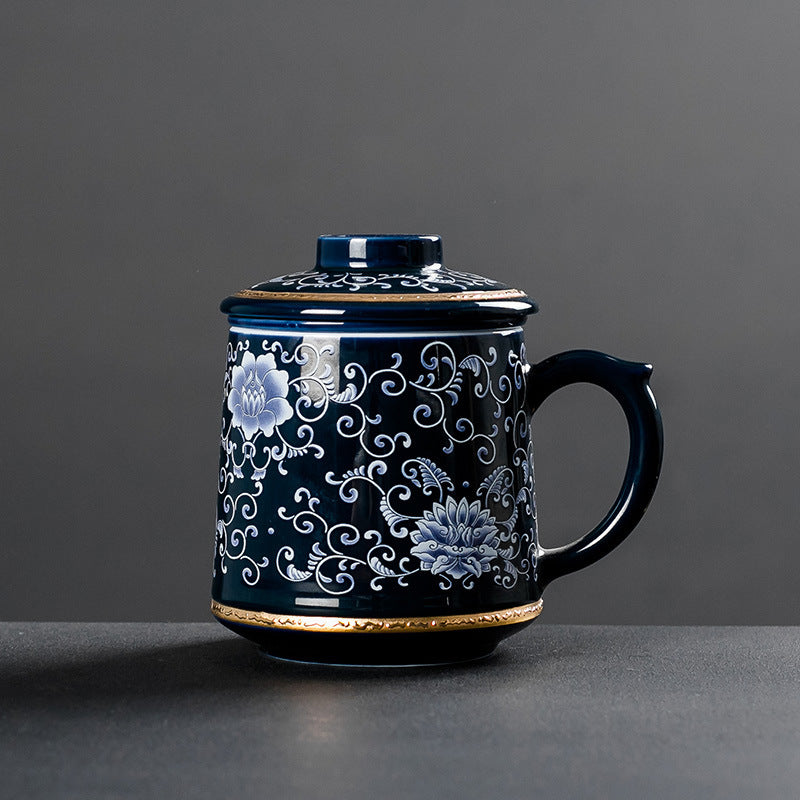 High-end Hand-Painted Gold Enamel Color Large Filter Office Cup With Lid - Bellarte Enchanté High-end Hand-Painted Gold Enamel Color Large Filter Office Cup With Lid
